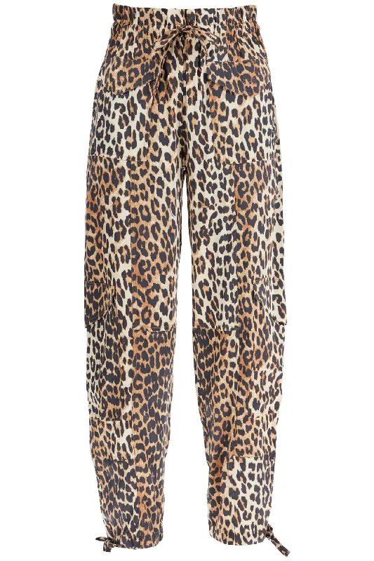 Ganni Women's Leopard Print Satin Cargo Pants