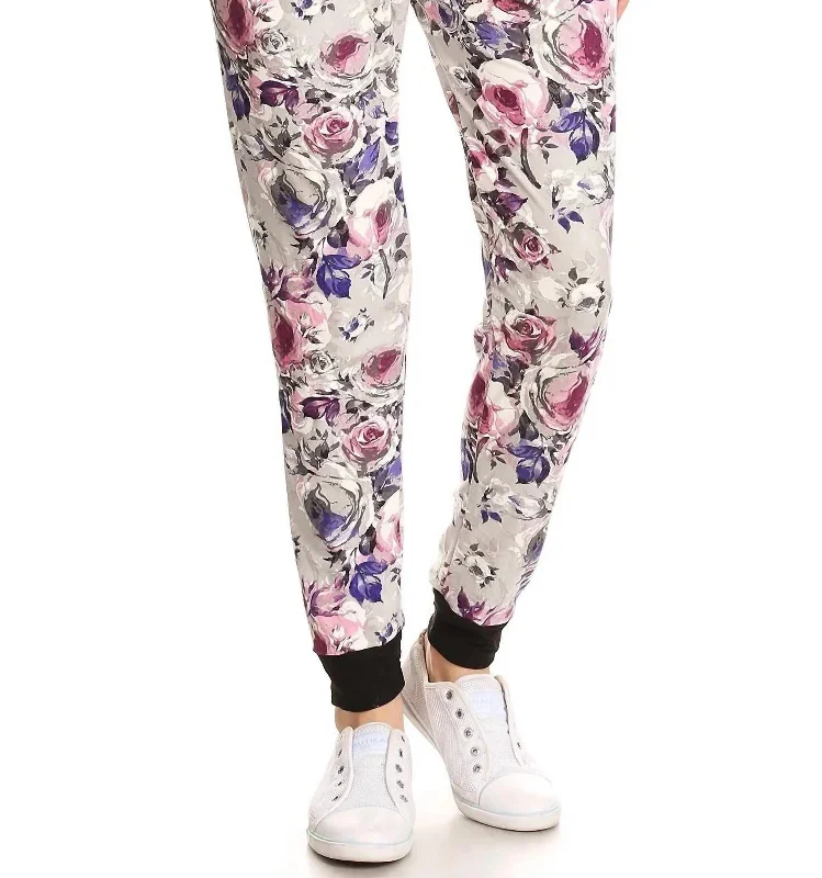 Grey Floral Jill Jogger Pants In White