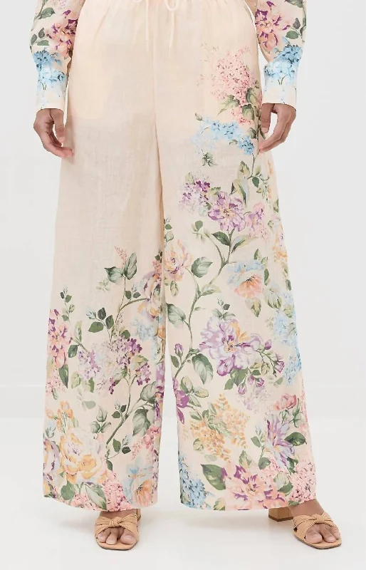 Halliday Relaxed Pants In Cream Watercolor Floral