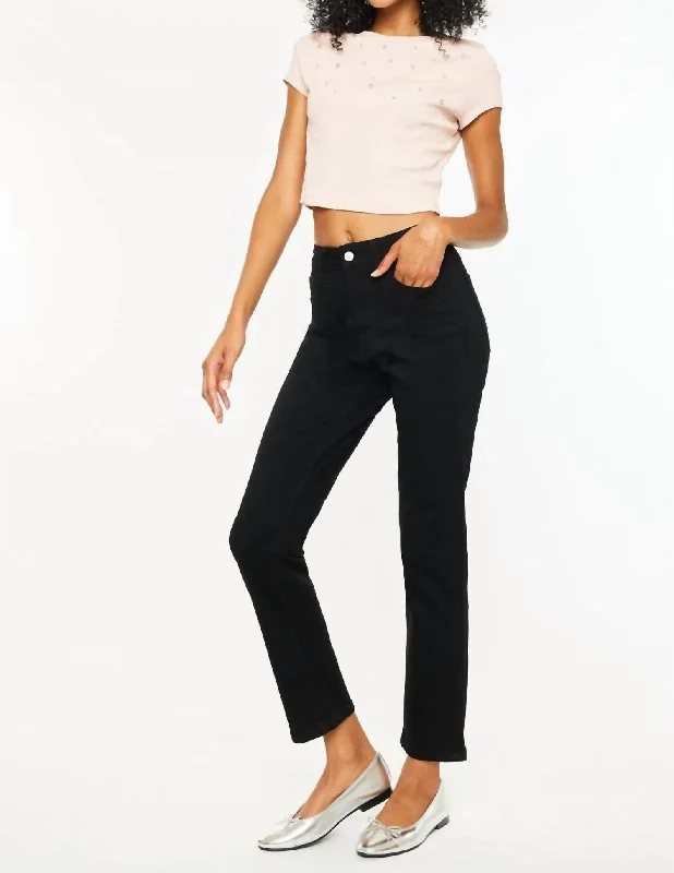 High Rise Slim Straight Black Jeans